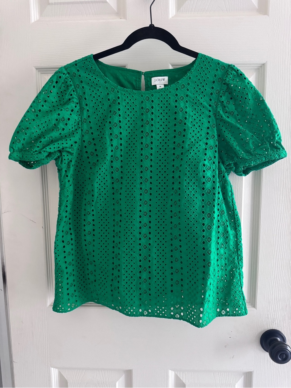 J. Crew Emerald Green Eyelet Puff-Sleeve Blouse